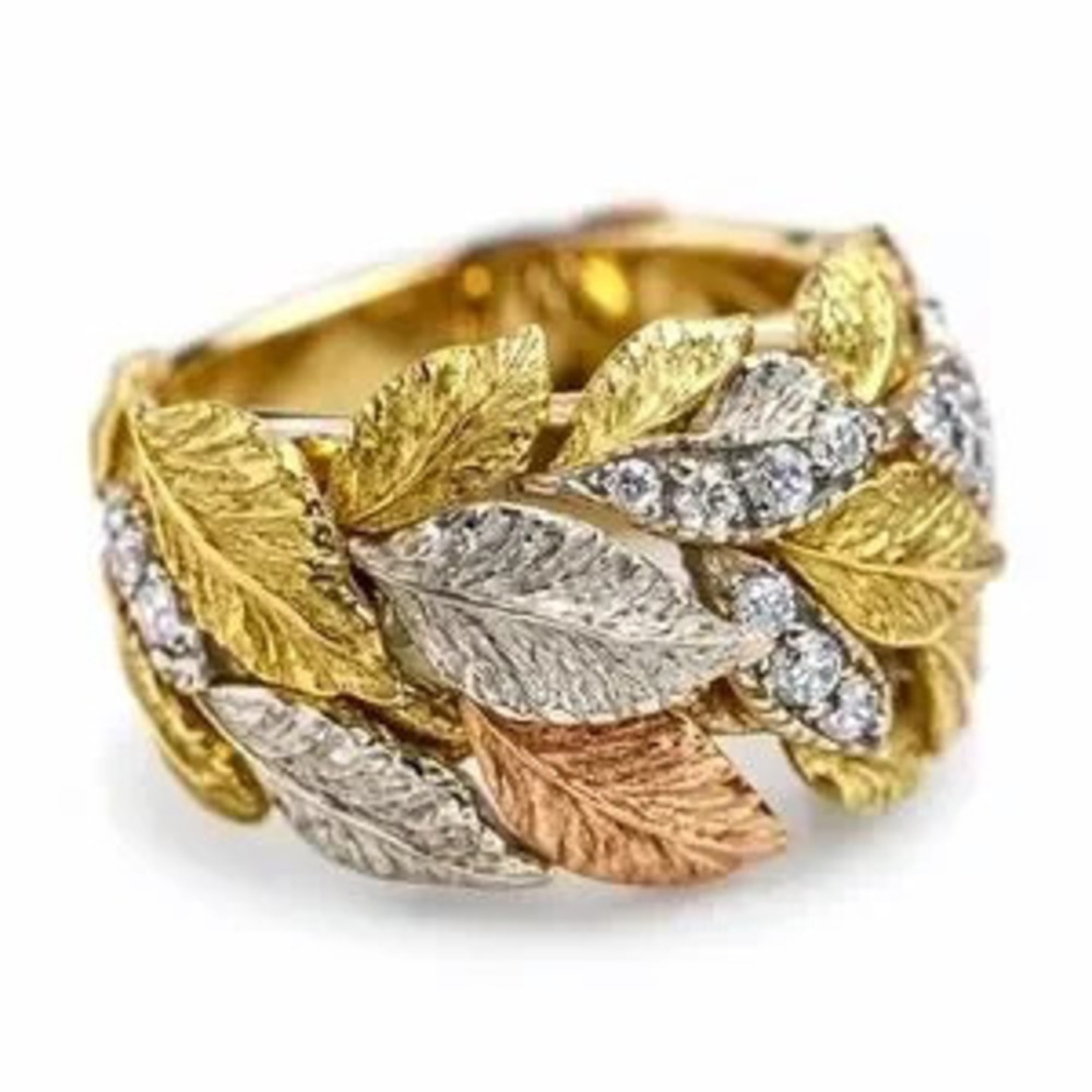 Elegant Gold and Silver Leaf Ring